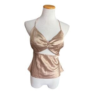 NWT Womens Dizzy Los Angeles Lizzy Sateen Gold Cutout Sleeveless Tank Top Sz L
